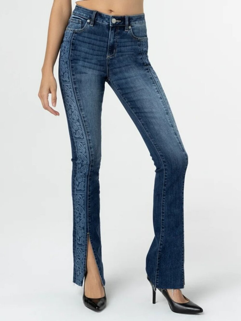 Miss Me Y2K High Rise Paisley Slim Bootcut Slit Jeans H2325SBV | Size 27